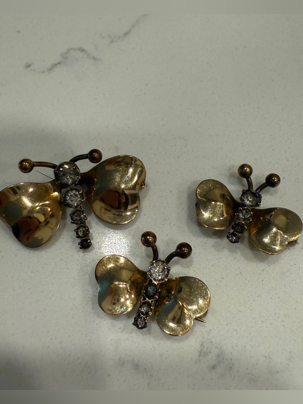 Vintage Pins CA Arrow Carl Art 1/20 12K Gold Filled Butterflies with Rhinestones